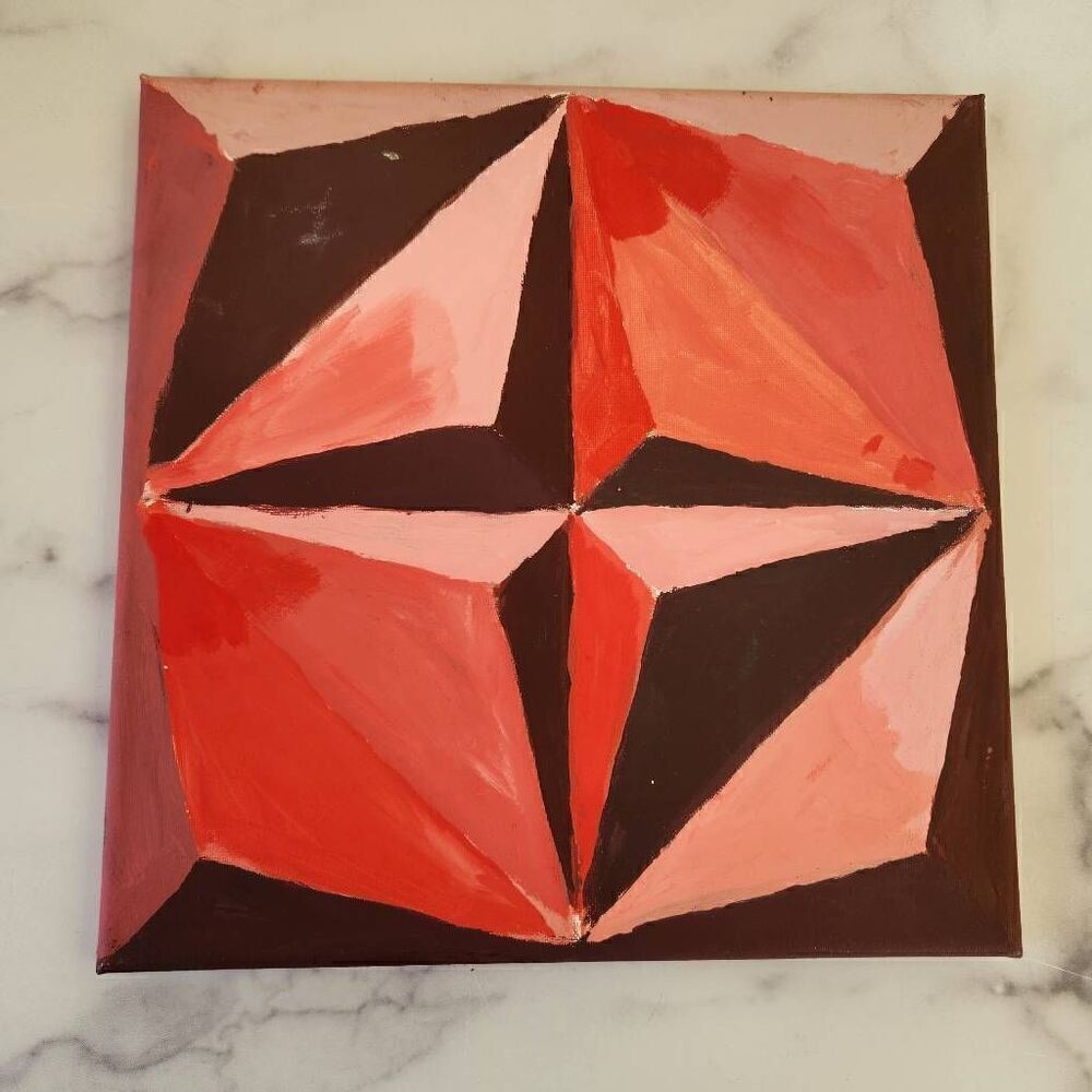 Hand painted star artwork art canvas red Burgundy  12x12"